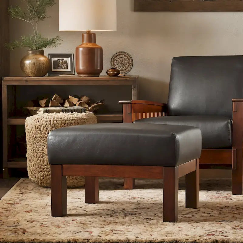 Sigulda Mission-Style Wood Ottoman