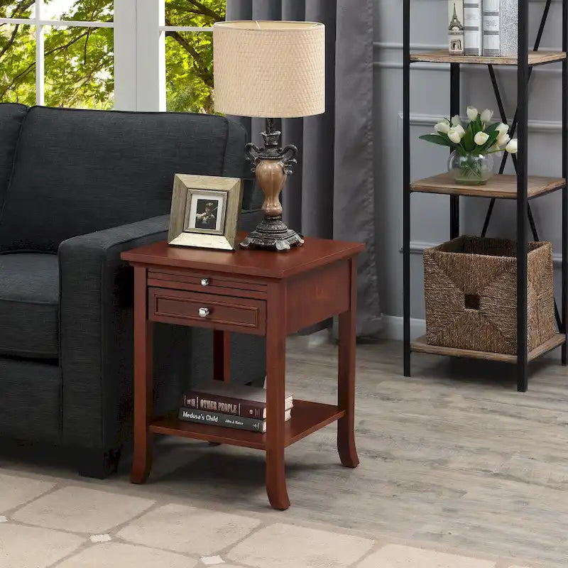 Convenience Concepts American Heritage Logan 1 Drawer End Table with Pull-Out Shelf