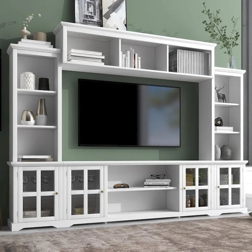 Entertainment Unit with Bridge, TV Console Table for TVs Up to 70, Two Pier Units