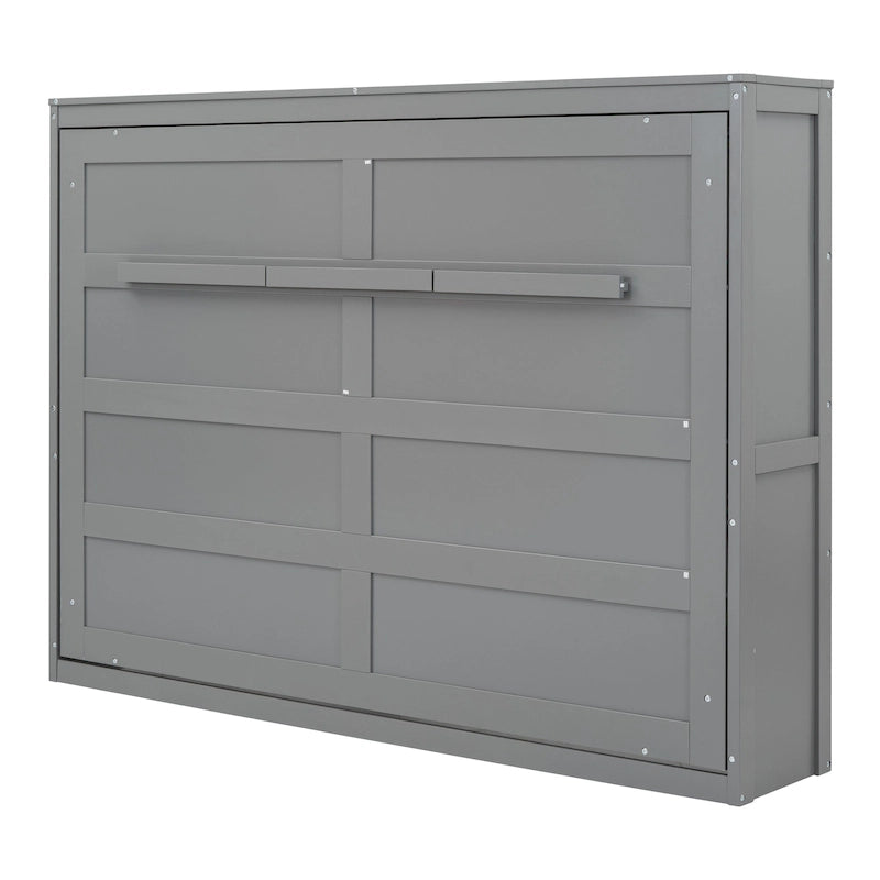 Murphy-Wandbett in Full Size mit Doppelkolben-Klappmechanismus und Lattenrost aus Holz in Grau