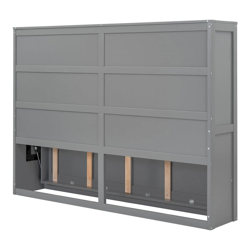 Murphy-Wandbett in Full Size mit Doppelkolben-Klappmechanismus und Lattenrost aus Holz in Grau